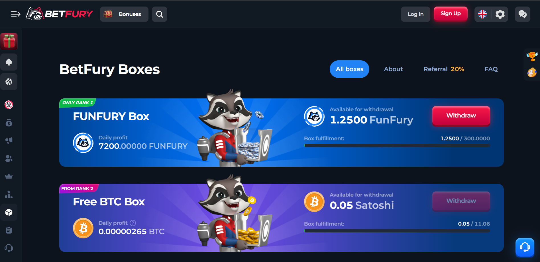 BetFury Boxes FunFury et BTC